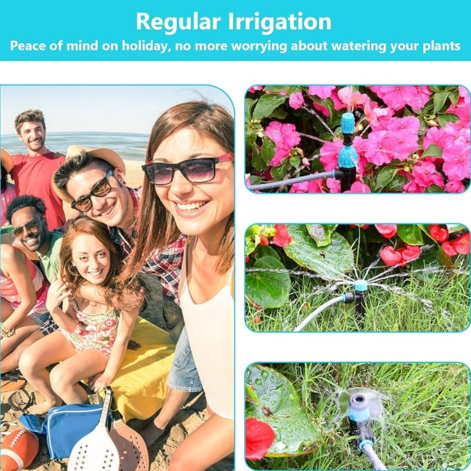Automatic Drip Irrigation Kit with Water Timer, 100ft Garden Watering System with Y-Diverter, Fast-Plug Misting & Drip Irrigation System for Patio, Lawn, Flower Bed, Greenhouse & Yard Care