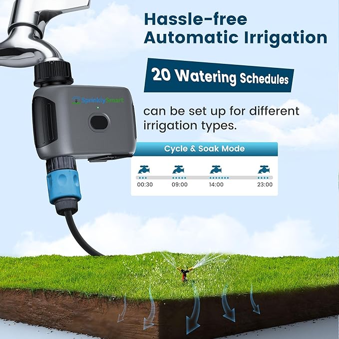 [No Blutooth Hub Required] Sprinkly Smart Lawn & Garden Hose Wifi Water Timer – 1 Zone Wi-Fi 6 Sprinkler Controller, Compatible with Alexa and Google Assistant, Auto/Manual/Rain Delay, IP55 Waterproof
