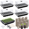Hahood 4 Sets Seed Starter Tray Kit Germination Starter Tray with Humidity Dome and Base Include 100 Peat Pellets 100 Plant Labels Garden Tools Plastic Plant Growing Trays for Greenhouse Garden, Black