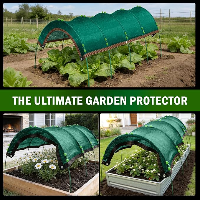 Uyittour Garden Shade Kit 78.7"x39.4", 70% Green Shade Cloth with Hoops for Plants, Raised Garden Bed Shade Cover for Heat Protection, Sun Shade for Outdoor Vegetables, Flowers & Greenhouse
