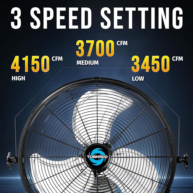 Tornado 18-Inch High Velocity Wall Mount Fan – Industrial Grade Metal Fan with 3-Speed Settings, TEAO Motor, 4150 CFM, OSHA & UL Listed – Ideal for Garage, Shop, Warehouse, Workstation