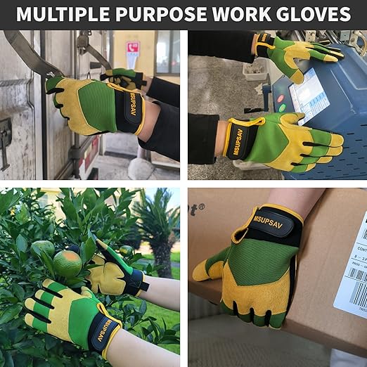Work Gloves,High Dexterity Safety Rigger Mechanic Glove,Impact for Men,Anti-vibration,Anti-abrasion,Black+Green,Medium