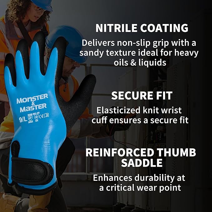 Monster & Master Safety Work Gloves Microfoam Nitrile, Touchscreen with Grip, Ideal for Warehouse, Home, Gardening, Fishing