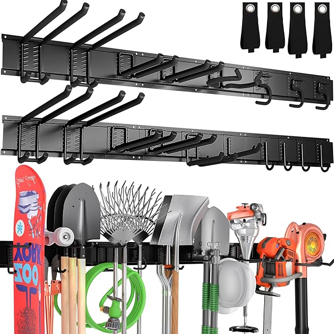99" Garage Tool Organizer Wall Mount, 28 Pack Heavy Duty Wall Mount Garage Storage Rack Carries1000 lbs, Metal Wall Mount Tool Hanger for Shovels, Rakes, Fits 16" Wall Studs (6 Panels)