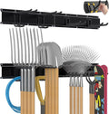 Garage Tool Organizer Wall Mount with 32 inches Rails and Adjustable Heavy-Duty Hooks, Garden Tool Organizer, Carries 300 lbs, Heavy Duty Garage Storage Rack For Yard, Shed, Workshop, Easy to Install