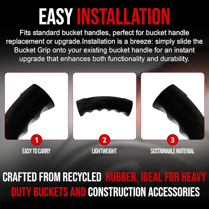 USA-Made Bucket Grip for 1-5 Gallon Buckets, Ergonomic, Durable Handle Grip for Heavy-Duty Buckets | Easy to Install, Comfortable for Gardening, Construction, DIY | Fits 5 Gal Handles - Pack of 8