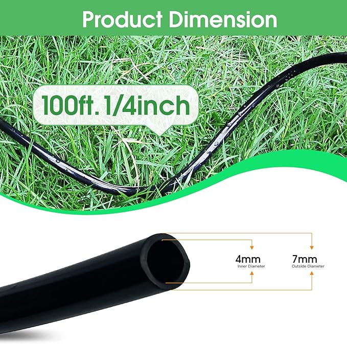 Maotong 100FT 1/4 inch Drip Irrigation Tubing Distribution Hose Tube for Garden Irrigation System
