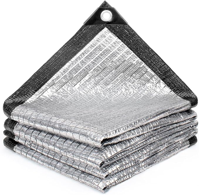 Cool Area 85% Aluminum Sun Shade Cloth 20x30FT Reflective Silver Tarp Fabric with Grommets for Greenhouse, Car, Garden, Patio, Kennel