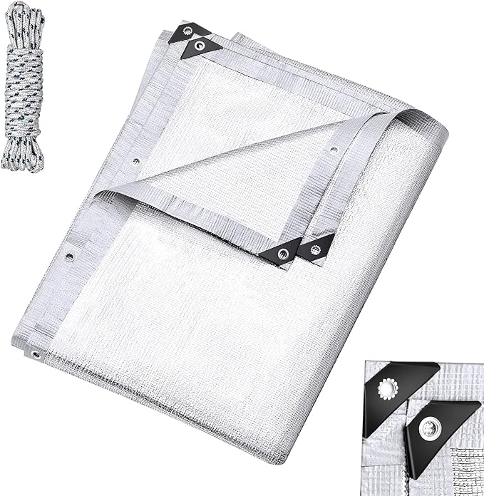 Mindsoft 1 Set Aluminum Shade Cloth 6.5 x 10 ft Reflective 99% Aluminum Cloth Silver Heat Reflective Tarp for Car Garden Outdoor Pergola Lawn Durable Sunblock Neting Shade Cover with Edge and Hole
