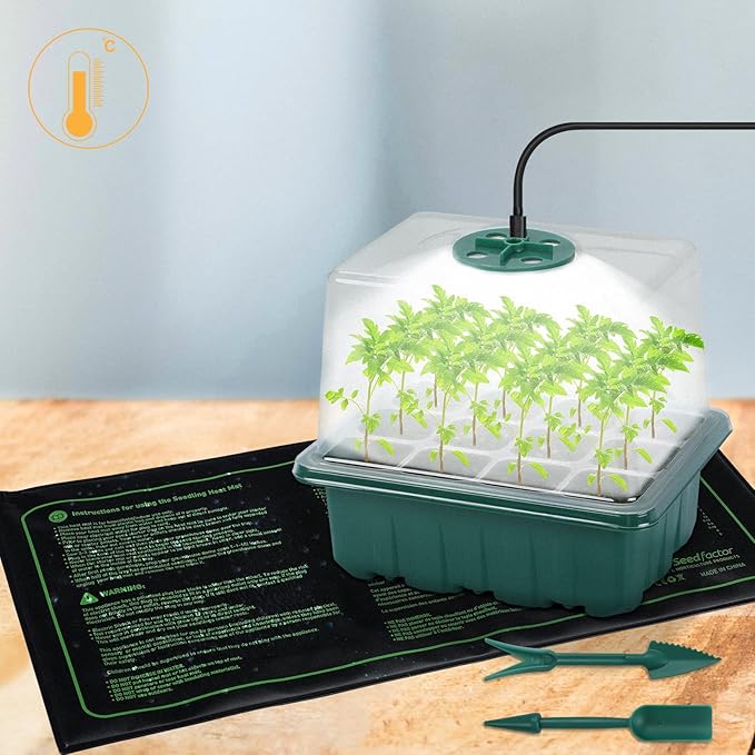 7-Pack Seed Starter Kit with Grow Light (12 Cells per Tray), Plant Germination Trays with Adjustable Humidity Dome Seed Trays Seedling Starter with Base Trays for Germination