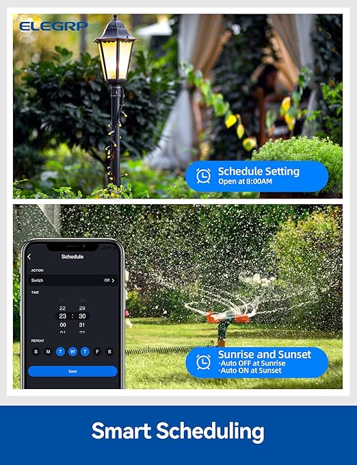 ELEGRP PQR21 Outdoor Smart Dimmer Plug Waterproof IP66, Smart WiFi Plug with 2 Individually Sockets, Compatible with Alexa & Google Assistant, Outdoor Dimmer for String Lights, UL Listed, 2 Pack