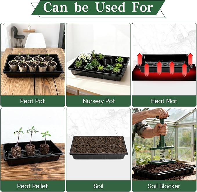 Sckee Upgraded 10 Pack Plant Growing Trays Seed Starting Tray Microgreens Growing Trays Seedling Plant Germination Starter Tray Transplant Fodder Flats, No Holes, No Leakage, Reusable (1015)