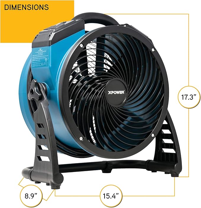 XPOWER FC-250AD DC Motor Heavy Duty Industrial High Velocity Whole Room Air Mover Air Circulator Utility Floor Fan with Daisy Chain, Variable Speed, Timer, 13 inch, 1560 CFM