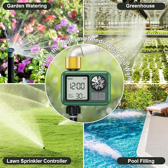 1 Zones Brass Inlet & Outlet Water Timer for Outdoor Garden Hose, Sprinkler Timer for Garden Faucet with Auto/Manual/Rain Delay Mode, Sprinkler Irrigation Controller for Yard Lawn