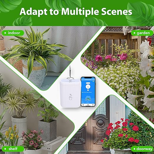 Eujgoov WiFi Automatic Plant Waterer Irrigation Drip System with App Control for Indoor Plants, 1800mAh Battery, 4 Drippers, Water Hose