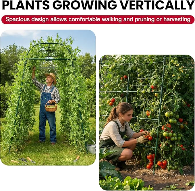 Garden Arch Trellis for Climbing Plants Outdoor, 7 Ft Tall Cucumber Trellis for Raised Bed, Metal Archway Arbor Trellis Support for Vegetables Beans Squash Peas Grape Vines Flowers