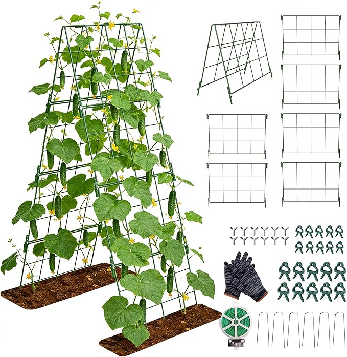 Heavy Duty Adjustable A-Frame Trellis for Climbing Plants,48"x16", Rust-Proof Metal Garden Trellis with Dense Grid, Ideal for Raised Beds, Cucumbers, Tomatoes, Beans, and Outdoor Vines (1 Pcs)
