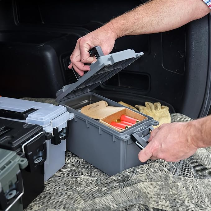 Sheffield 12628 Ammo Storage Box, Stackable .30 Cal Field Boxes, Water and Dust Resistant, Lockable Storage Box with Handle, Secures Hunting Gear, Supplies, and Bullets, Made in USA, | (Pack of 6)