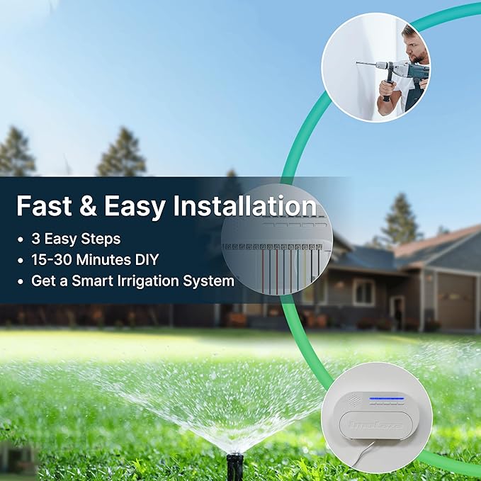 Indoor Smart Sprinkler Controller, Automatic Water Saving Irrigation Controller, 2.4GHz WiFi, Rain Freeze Wind Skip,Easy Install & App Remote Control (8-Zone)