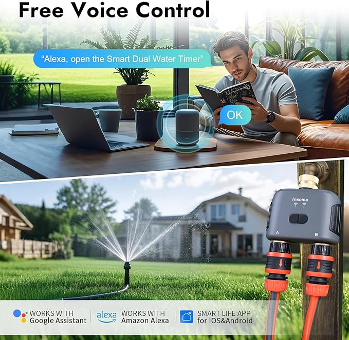 WiFi Water Timer for Garden Hose with Brass Inlet,Smart Hose Timer with WiFi Hub, APP & Voice Control,Up to 20 Watering Plans, 2-Zone Sprinkler Drip Irrigation System Controller for Yard Lawn Watering
