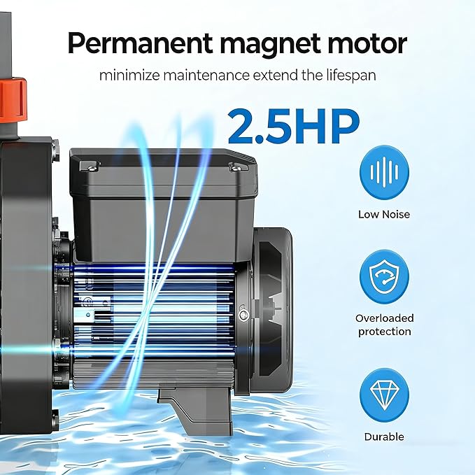 2.5 HP Pool Pump,Variable Speed with Self-Primming Above/Inground Pool Pump 10567 GPH with Timer 220-240V