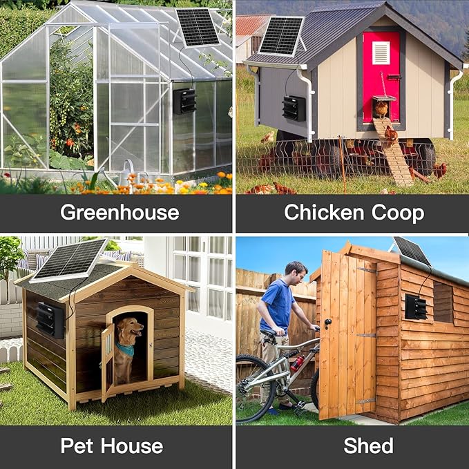 blessny Solar Powered Exhaust Fan, 25W Solar Panel +10" Shutter Ventilation Vent Fan for Outside Greenhouse, Chicken Coop, Shed, Pet House