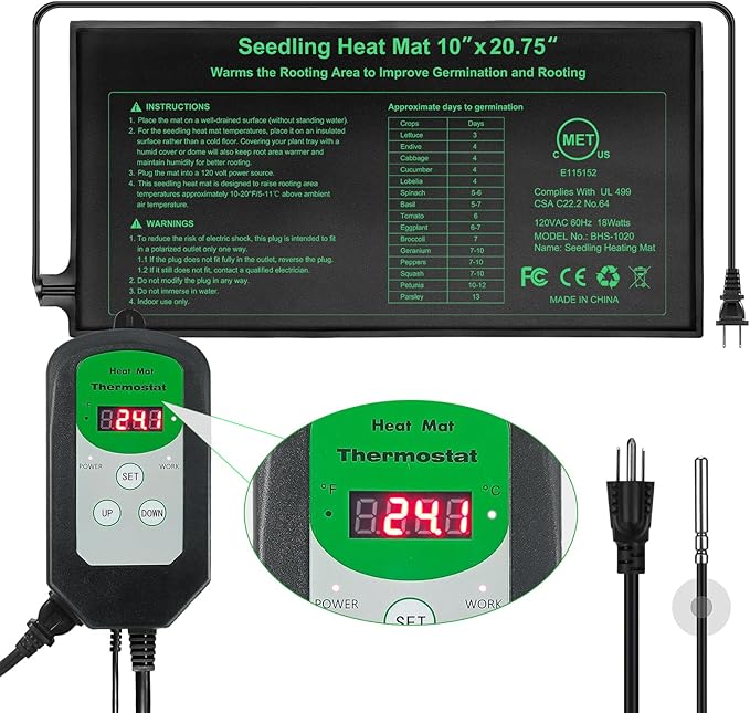 Seedling Heat Mat and Digital Thermostat Combo Set, MET-Certified Plants Heating Mat Warm Hydroponic,Germination, Indoor Gardening, Greenhouse