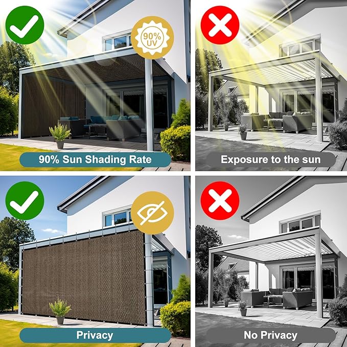 Shade&Beyond Customized Size 90% Sun Shade Cloth with Grommets, 06' X 10' Pergola Shade Cover Canopy, Mesh Tarp Sun Screens for Patio, Outdoor, Garden, Backyard, Mocha, GN06