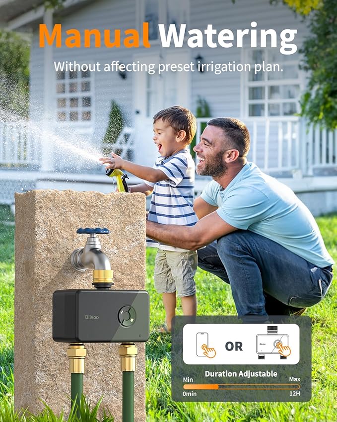 Diivoo 2 Zone WiFi Brass Sprinkler Timer, Smart Hose Water Timer with Remote APP Control, Compatible with Alexa & Google Home, 12 Irrigation Schedules, Rain Delay & Manual Mode for Garden, Lawn, Yard