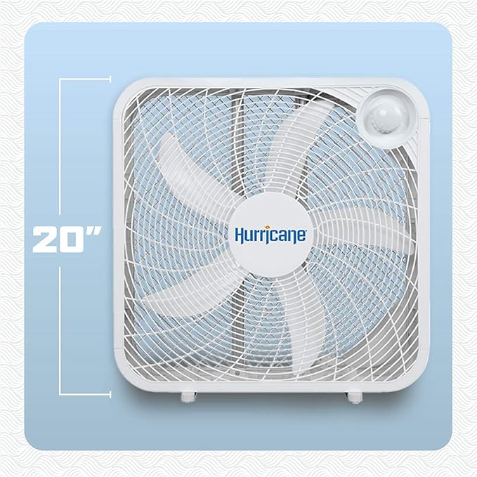 Hurricane Classic Floor Mount Box Fan w/ 3 Quiet Speeds, White, 20" - Corded Portable Electric Air Cooling Unit w/ Powerful 2400 CFM Airflow for Home, Garage, Office, Bedroom & Basement