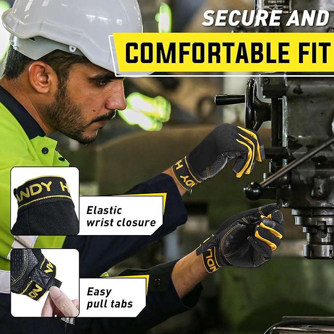 HANDLANDY Work Gloves for Men & Women, Utility Mechanic Working Gloves Touch Screen, Flexible Gardening Gloves for Yard
