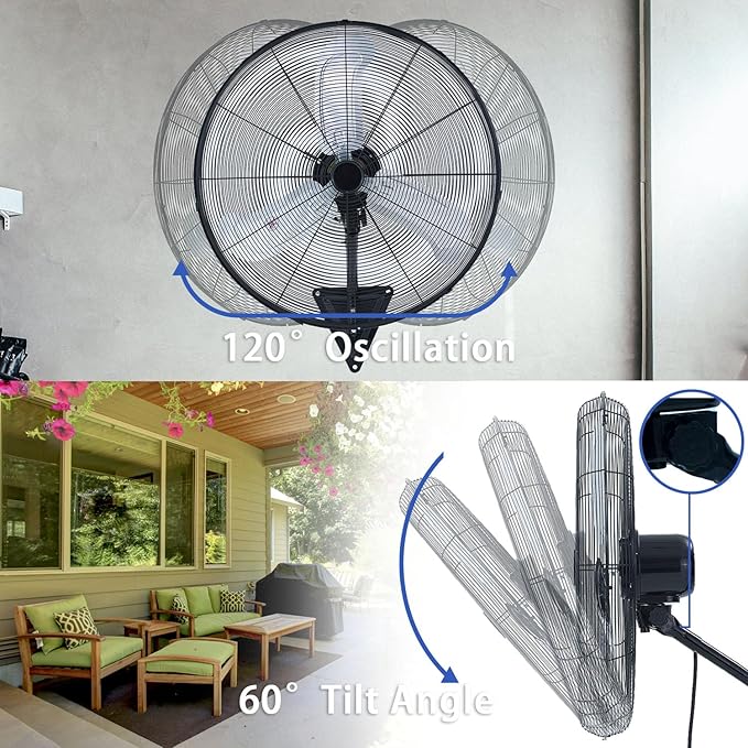 30" Wall Mount Fan, 9500CFM Heavy Duty Wall Fan with 3-Speed & Adjustable Tilt, 30 Inch High Velocity Industrial Oscillating Fans for Garage, Factory, Patio, Indoor, Porch, Shop & Commercial Use