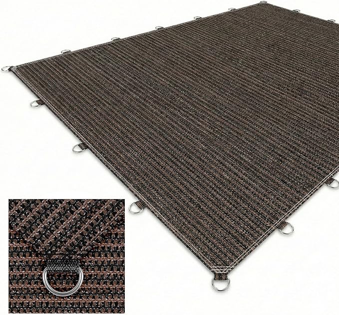 12X15 FT 90% Sun Shade Cloth, Sunblock Shade Fabric with D-Rings, Sunshade Cover for Patio Pergola Deck, UV Protected Breathable Netting with Zipties & Ropes, Mocha