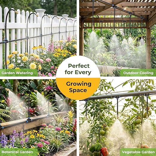 Drip Irrigation Kit for Garden 30FT, 360° Adjustable Watering System with 1/4" Tubing, Brass Misting Nozzles, DIY Micro Irrigation System for Potted Plants, Patio, Greenhouse