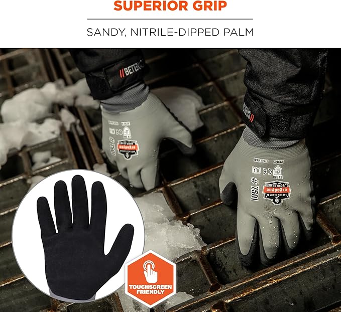 Ergodyne unisex adult Coated Waterproof Winter Gloves, Gray, 2X-Large US