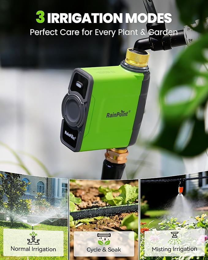 RAINPOINT WiFi Water Timer for Garden Hose, WiFi Sprinkler Controller, Smart Hose Timer Valve, Automatic Drip Irrigation System/Rain Delay for Garden/Lawn/Yard (Brass Inlet & Outlet, No Gateway)