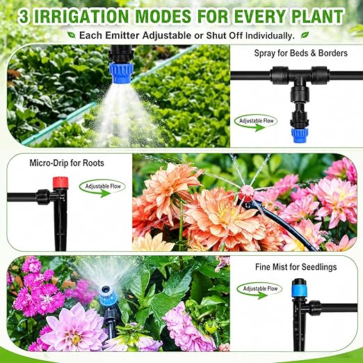 230FT Drip Irrigation System Kit, Quick Push-to-Connect Garden Watering System with 1/2'' & 1/4'' Tubing, Adjustable Drippers & Sprayers, Auto Irrigation System for Raised Bed, Lawn, Greenhouse