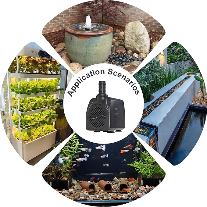 SongLong 400GPH 10ft Power Cord Submersible Pump with Tubing, Over Heating Protection Water Pump with 6.5ft Lift for Fountains, Aquariums & Hydroponics.