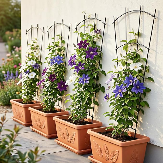Thealyn 4 Pack 43" Metal Plant Trellis for Pots & Garden Beds, Rustproof Support for Indoor Outdoor Climbing Plants, Vines, Flowers, Fan Shaped, Black