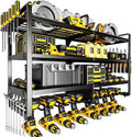 POKIPO Large Power Tool Organizer Wall Mount,4 Layers Heavy Duty Metal Loads 400lbs,Power Tool Shelf Battery Storage with 8 Cordless Drill Holder,Utility Racks for Garage Workshop