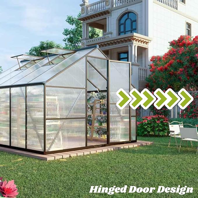 8x8 FT Greenhouses for Outdoors, Polycarbonate Greenhouse with PC Panels, Greenhouses for Outdoors for Yard, Garden, Hobby, Dark Gray