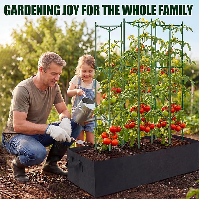 BobbleT 3 Pack Heavy Duty Tomato Cages with 57 Gallon Grow Bag, 48" Adjustable Tomato Trellis for Raised Garden Bed, Sturdy Triangle Plant Support for Climbing Vegetables, Cucumbers & Garden Plants