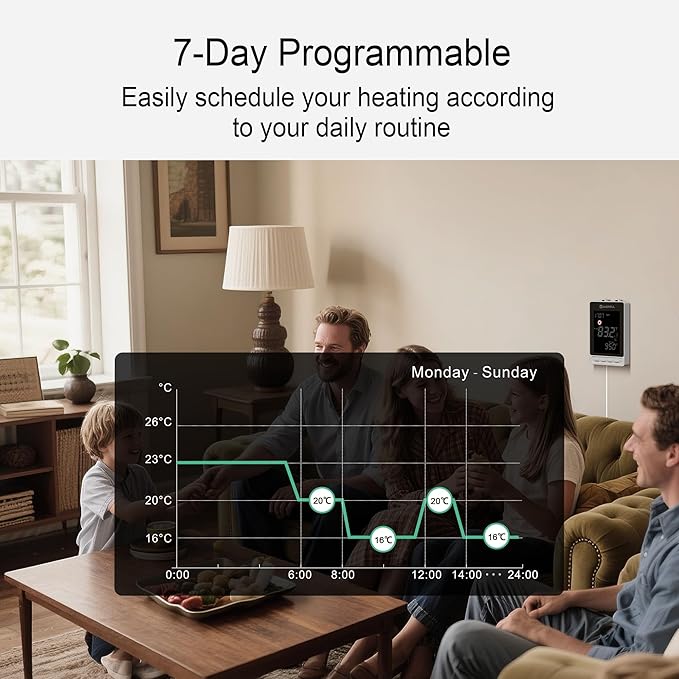 Programmable Thermostat for Electric Floor Heating, Digital Thermostat for House, 120/240V 16A, Dual Mode, Built-in GFCI, Includes 10K NTC Sensor