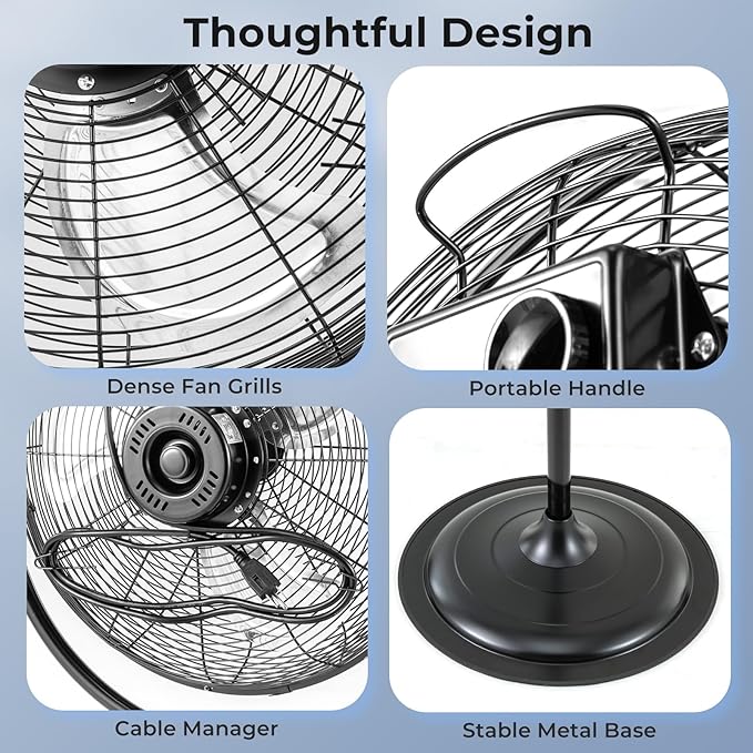 ARLIME 18" High Velocity Pedestal Fan, Industrial Oscillating Standing Fan w/3 Speeds, 360° Tilt & Adjustable Height, Heavy Duty Metal Floor Fan for Commercial, Garage, Workshop, Warehouse (18 Inch)