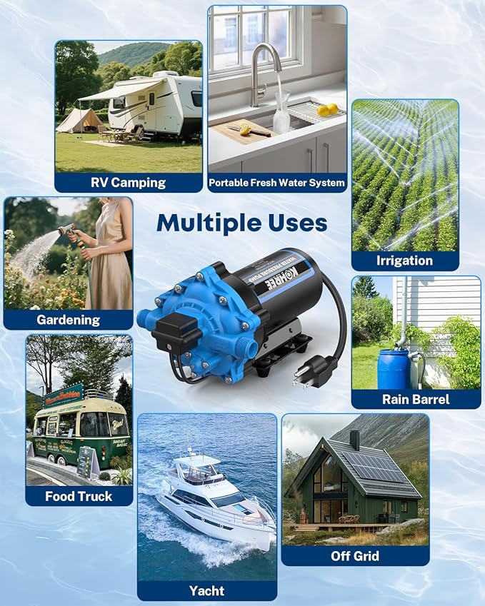 Kohree 7 GPM 70 PSI 110V AC Water Pressure Pump, On Demand Self-priming RV Fresh Water Pump, 5-Chamber Diaphragm Pump with Pressure Switch and Strainer for RV, Marine, Garden, Kitchen, Bathroom