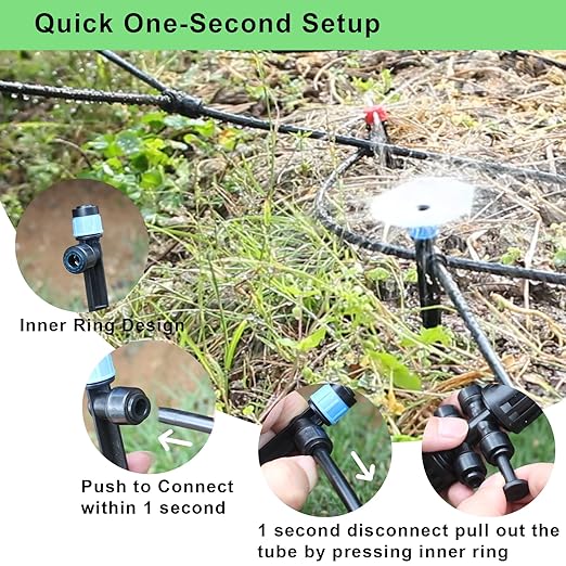 250FT Drip Irrigation Kit – 2026 New Quick-Connect Micro Irrigation System with 1/4'' 1/2'' Tubing, Locking Nozzle Emitters, Adjustable Misting Sprayers for Gardens, Lawns,Raised Beds and Greenhouses
