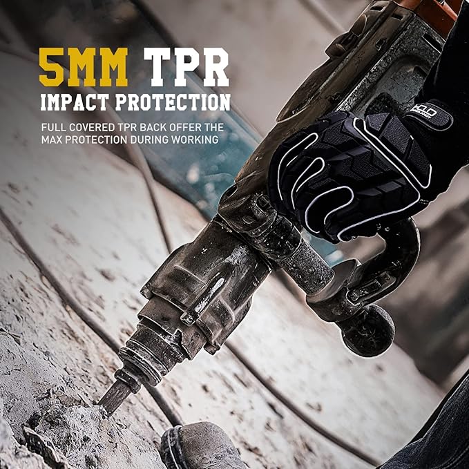 HANDLANDY HLDD Heavy Duty Work Gloves, TPR Protector Impact Gloves, Men Anti Vibration Mechanic Work Glove TouchScreen