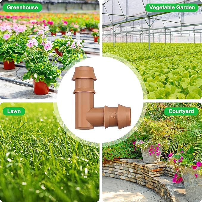20-Pack Drip Irrigation Barbed Elbow Fittings, Fits 1/2”, 17mm .600” ID Drip Tubing