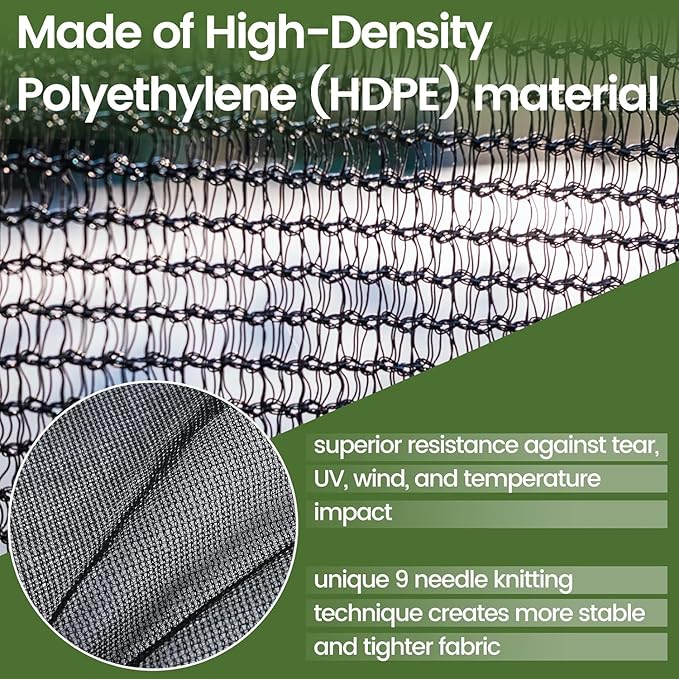[Windscreensupplyco] 60-70% 10 FT X 20 FT Mesh Tarp/Shade Cloth 9-Needle Knitted Heavy Duty Black with Grommets for Green House, Garden, pergola, Pools, Dump Truck