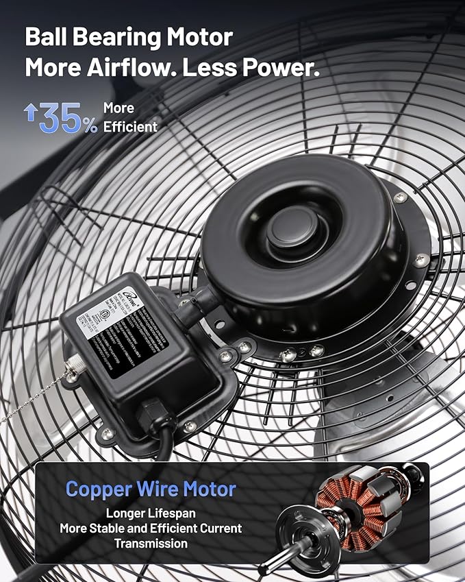 iLiving Wall Mounted/Floor Stand Variable 20 Inches Speed Indoor/Outdoor Fan, Industrial grade for Patio, Greenhouse, Garage, Workshop, and Loading Dock, 4650 CFM, Black